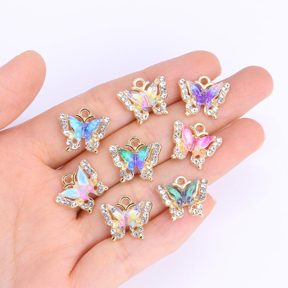 10Pcs Fashion Crystal Zircon Butterfly Pendant Women Exquisite Luxury Butterfly Charms Clavicle Necklace Jewelry DIY Accessories