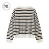 Womens Wool Blend Crewneck Sweater Loose Fit Long Sleeve Striped Knit Top Winter