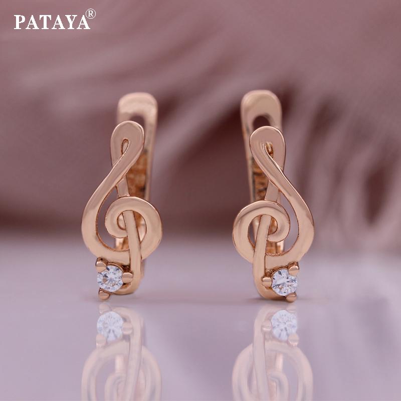 

PATAYA Серьги из розового золота 585 пробы в форме музыкальной ноты с белым искусственным цирконом