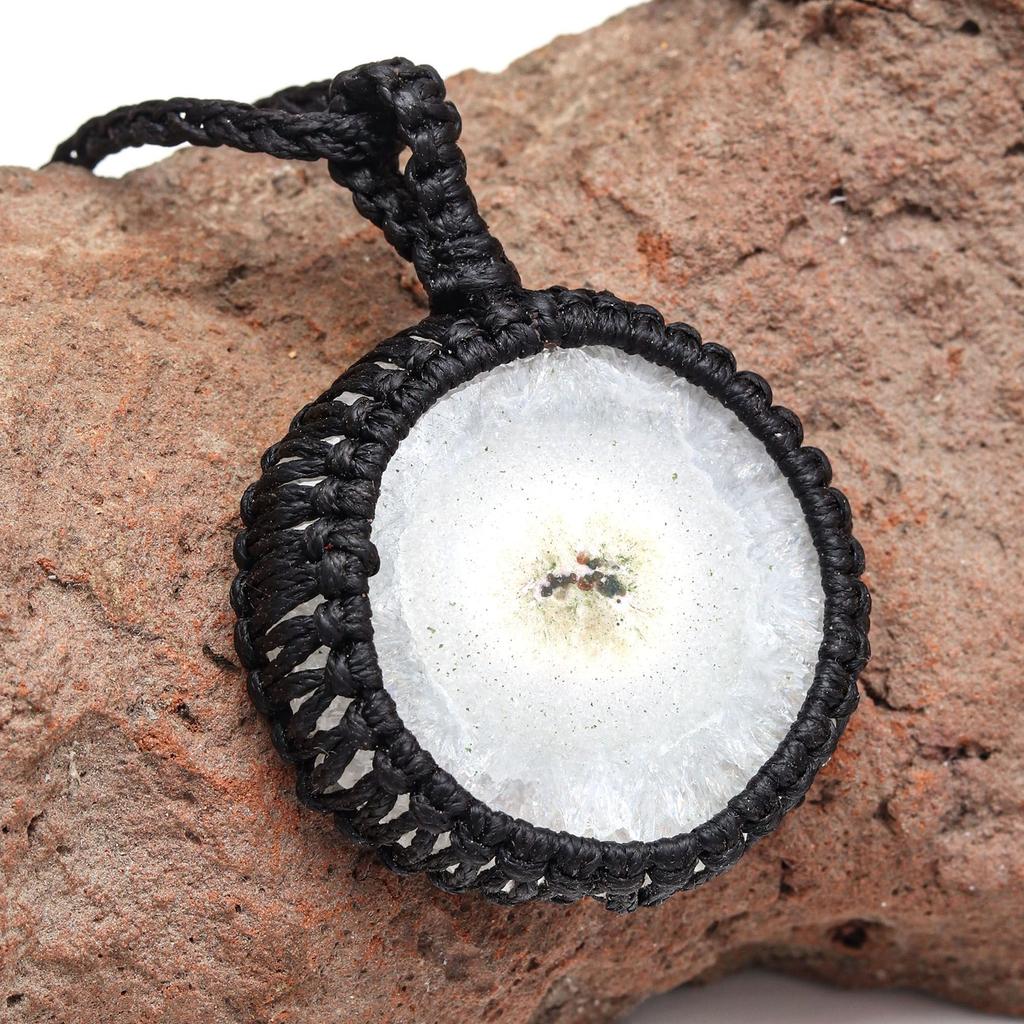 Silver Solar Drusy Gemstone Gift For Friend's Macrame Jewelry Pendant