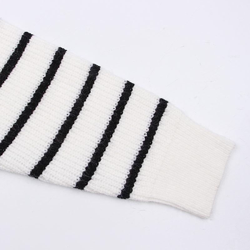 Women's High Neck Sweater: Autumn/Winter Striped Color Block Long Sleeve Zipper Pullover Knitwear
