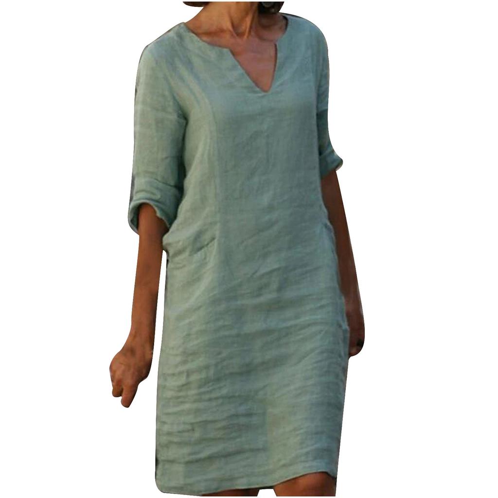 Women Half Sleeve V-Neck Casual Hot Vacation Printed Short   Dress