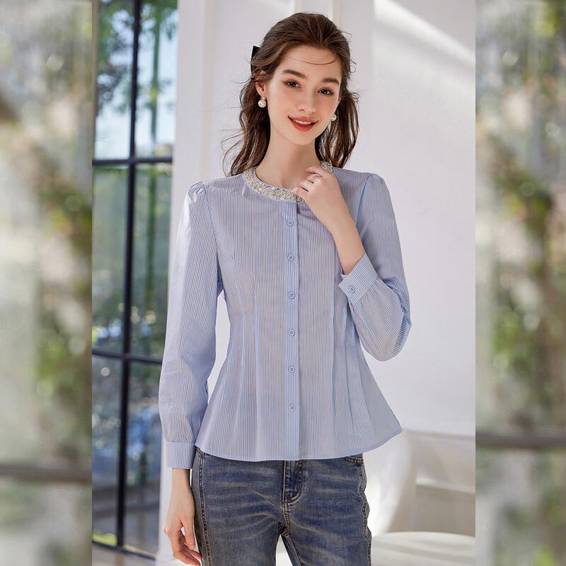 Camicia a Righe da Donna Bailuyu Slim Fit a Manica Lunga
