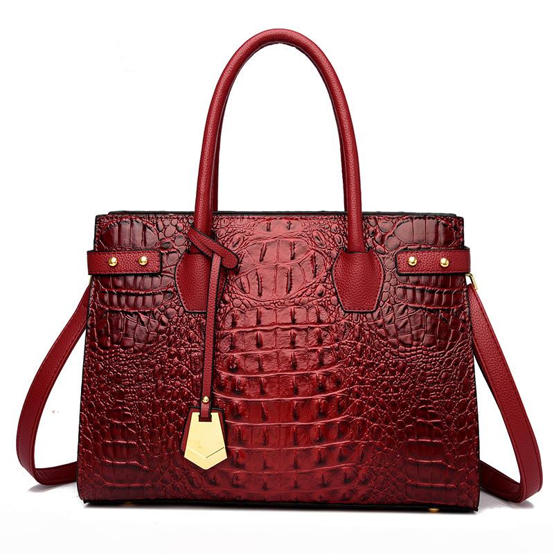 New Fashion Style of Women's Annual Bag for Four Seasons Crocodile Pattern Large Capacity Middle-aged Mother Bag Hand-held Shoulder Slant Straddle