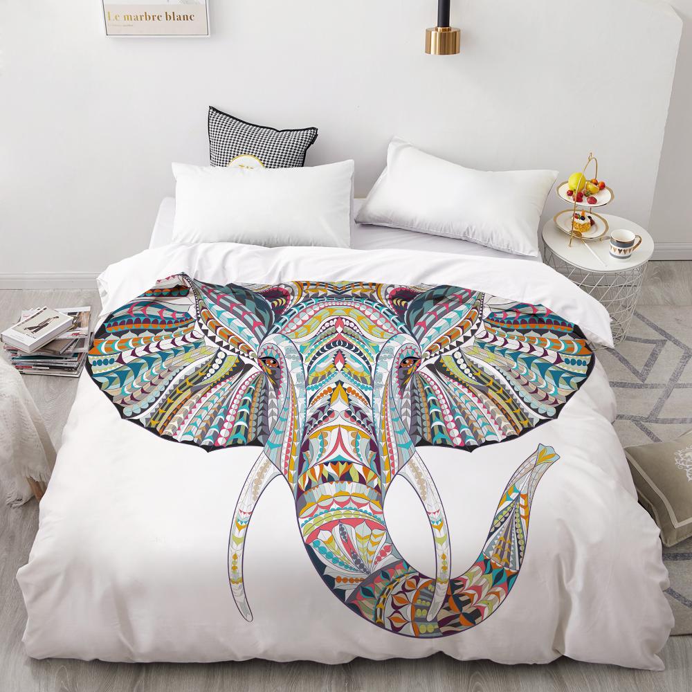 Bohemsk Elefant Sengetøy Sett Queen King Size Fargerikt 2/3 stk Dynetrekk Boho Psykedelisk Indisk Mandala Polyester Dyne Trekk