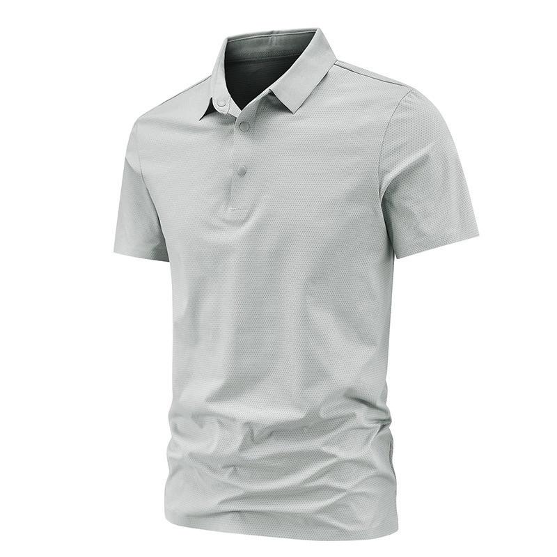 Short Sleeved T-shirt for Men with Three Button Ice Silk Lapel, Breathable and Cool