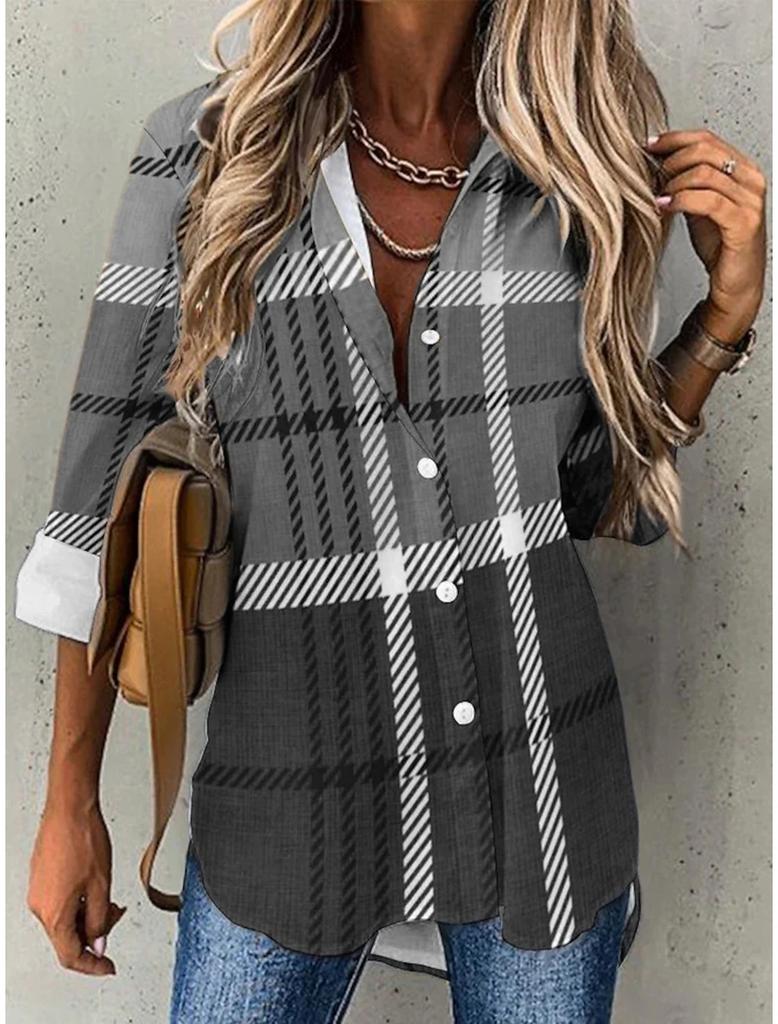 Street Fashion Blue and White Striped Shirt Women Irregular Long-Sleeved Oversized Smock Spring Loose Plaid Top Tide