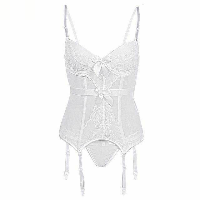 Sheer Bustier Garter Belt Purple Red White Blue Black Lingerie Women Corsets & Bustiers