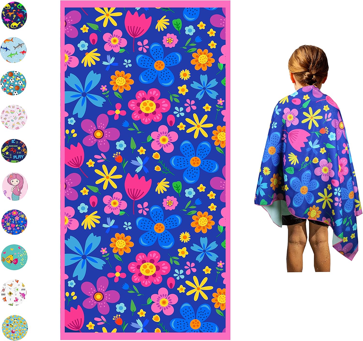 

Floral Microfiber Beach Towel for Kids, Cute Flower Art Quick-Dry Sand-Free Bath Towel for Toddler Girls Boys, Pool and Travel W40*H60(CM)
