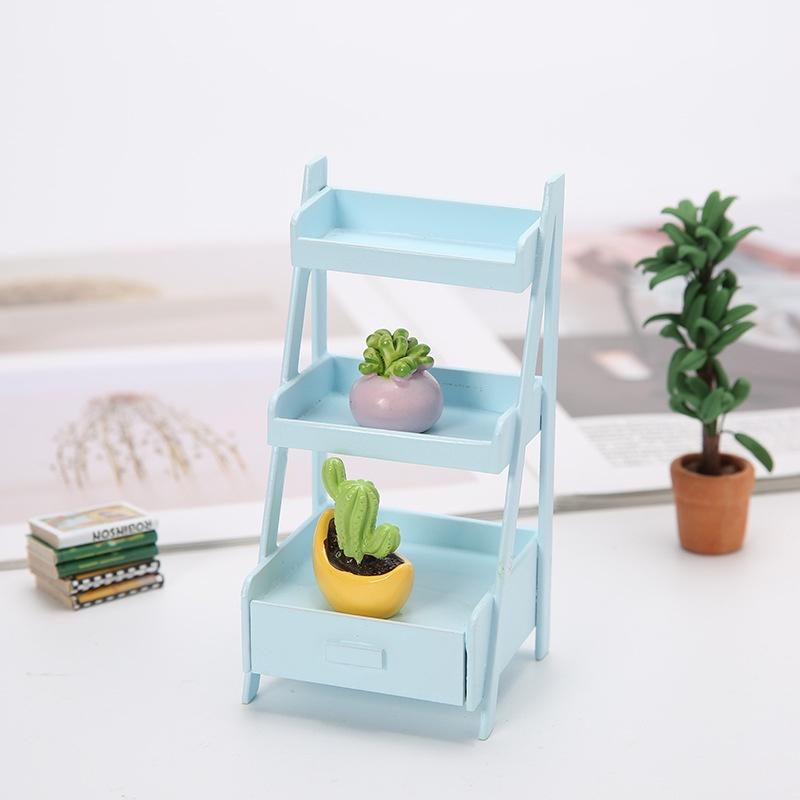 

1/12 Кукольный домик Миниатюрный Деревянный 3-ярусный Стеллаж для цветов Полка Кукольный домик Садовая мебель и Аксессуары синий