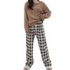 WoauNuiHll Loungewear Fluffy Long Sleeve Top and Long Pants with Elastic and Perfect for Fall and Winter Women's Pajamas, 2-Piece Set, Fleece-Lined
