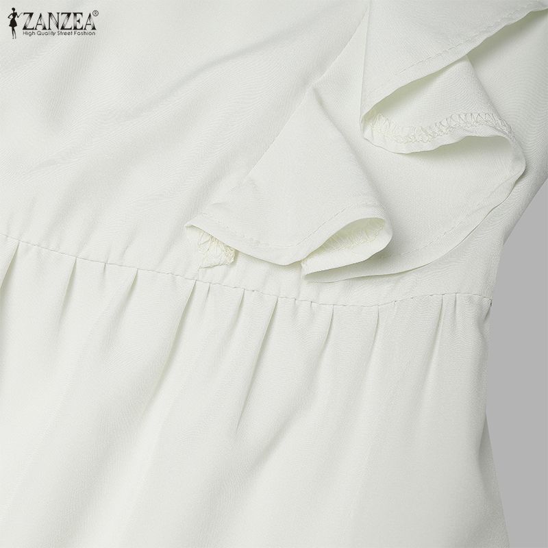ZANZEA Women Casual V-Neck Solid Color Loose Long Sleeve Dress
