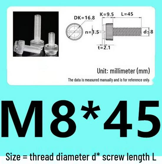M3-M8 Hand-Tightened Transparent Acrylic Knurled Screw 