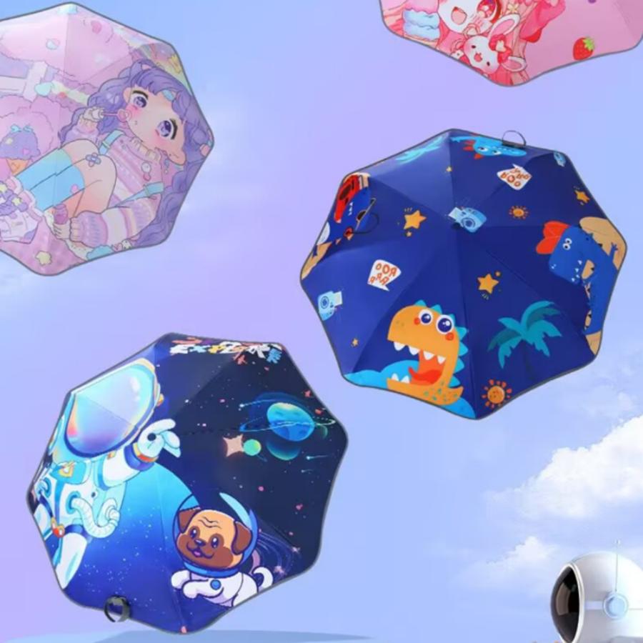 1 Stück Manueller Cartoon-Regenschirm Dinosaurier Astronaut Lieblicher Regenschirm Winddicht Faltbar Sonnenschirm Mit Reflektorstreifen