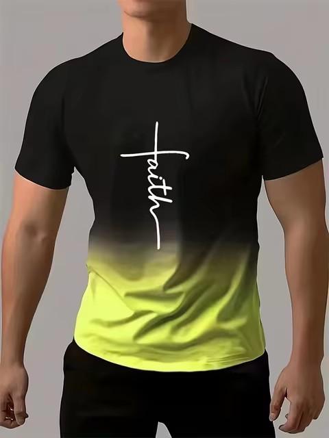 Trendy short-sleeve t-shirt with faith cross print, ideal for casual daily wear.