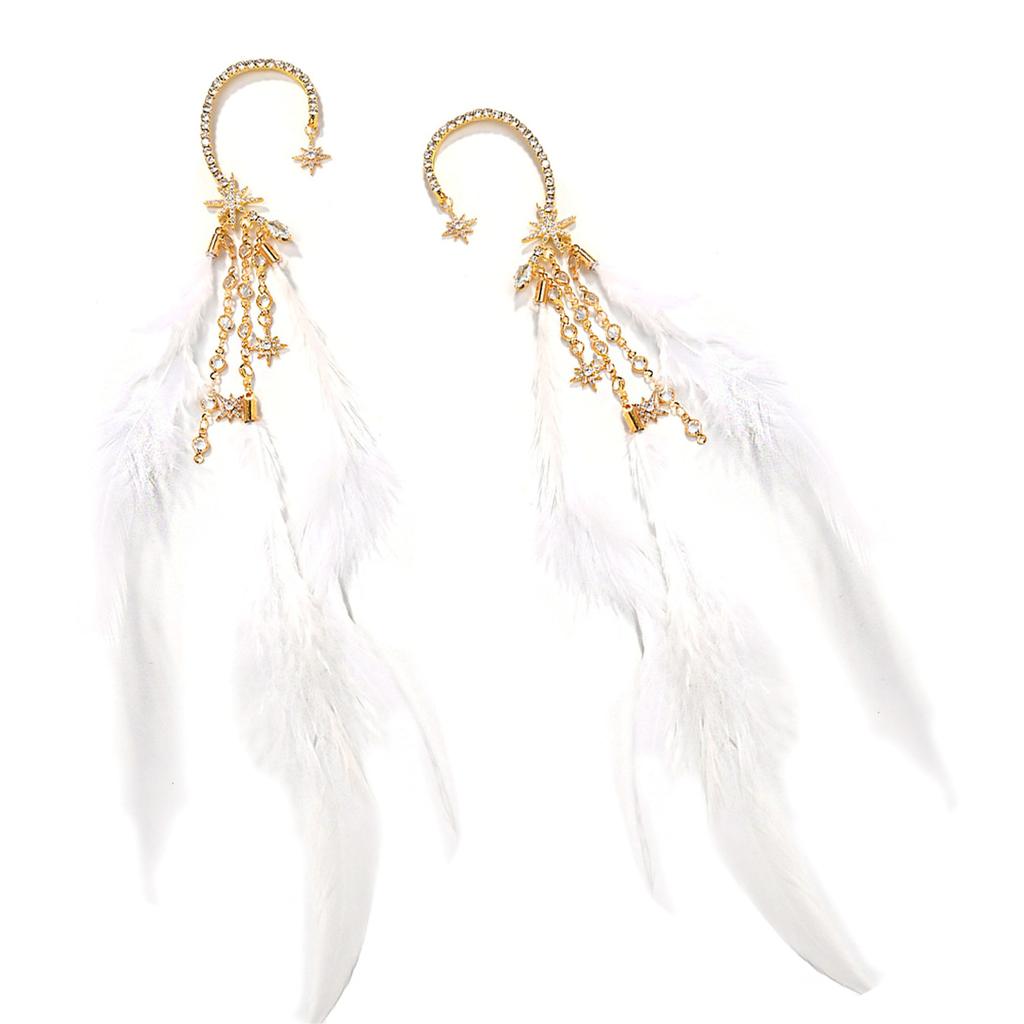 Lightweight Feather Tassels Drop Earrings Handmade Jewelry Gift For Women Girls Fashionable Ear Cuff Accessories