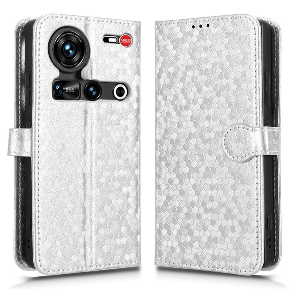 

For ZTE nubia Z70 Ultra 5G Wallet Case Dot Pattern Imprint PU Leather Phone Cover Silver