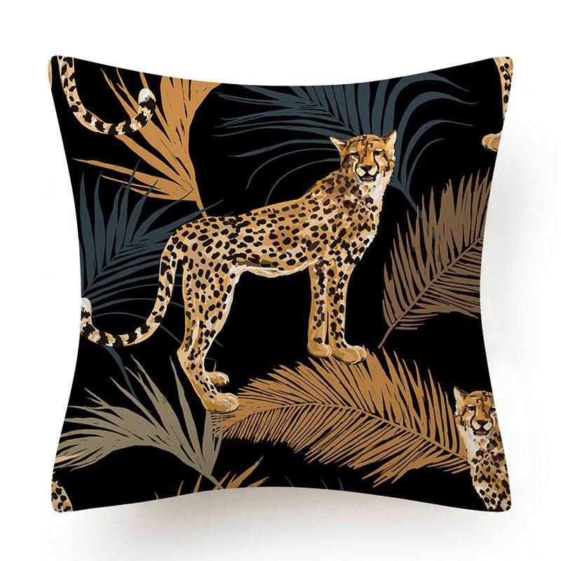 Polyester Tiger Leopard Print Pillowcase Upholstery Sofa Cushion Palm Leaf  Tropical Jungle Home Decor  Cover