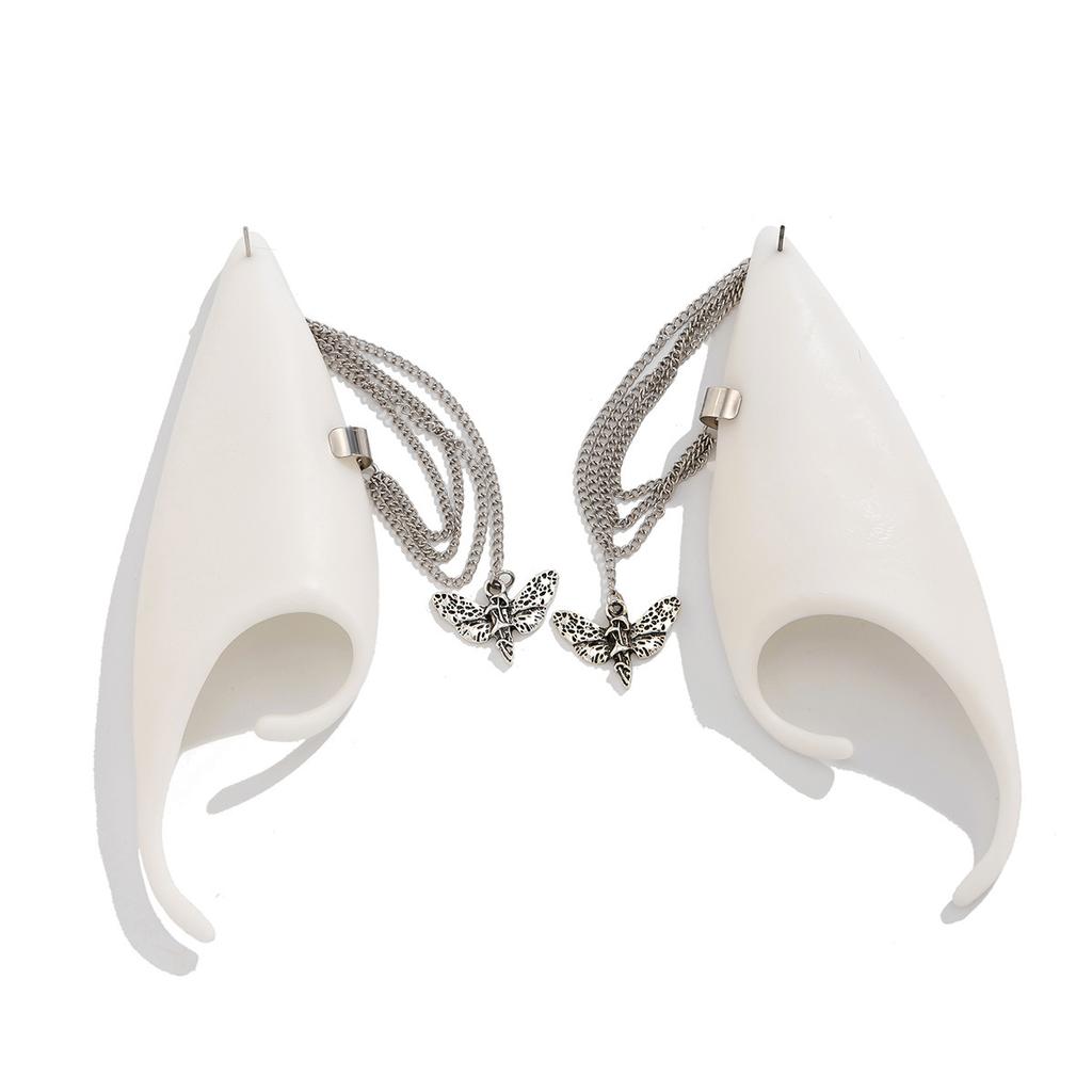 Halloween Elf Ear Hanging Without Ear Piercings, Rubber Ear Clips, Sweet And Cool Chain Fringed Earrings.