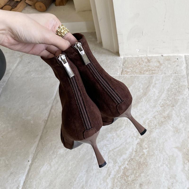 Fashion Design Pleated Woman Ankle Boots Street Style Thin High Heels Shoes Sexy Party Banquet Zipper Botas De Mujer