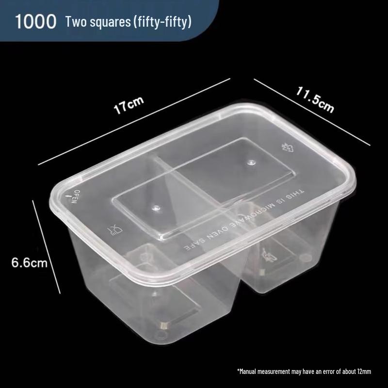 

LAOXIANGHE Disposable Rectangular Takeout Container with Lid, 1000ml Double Compartment