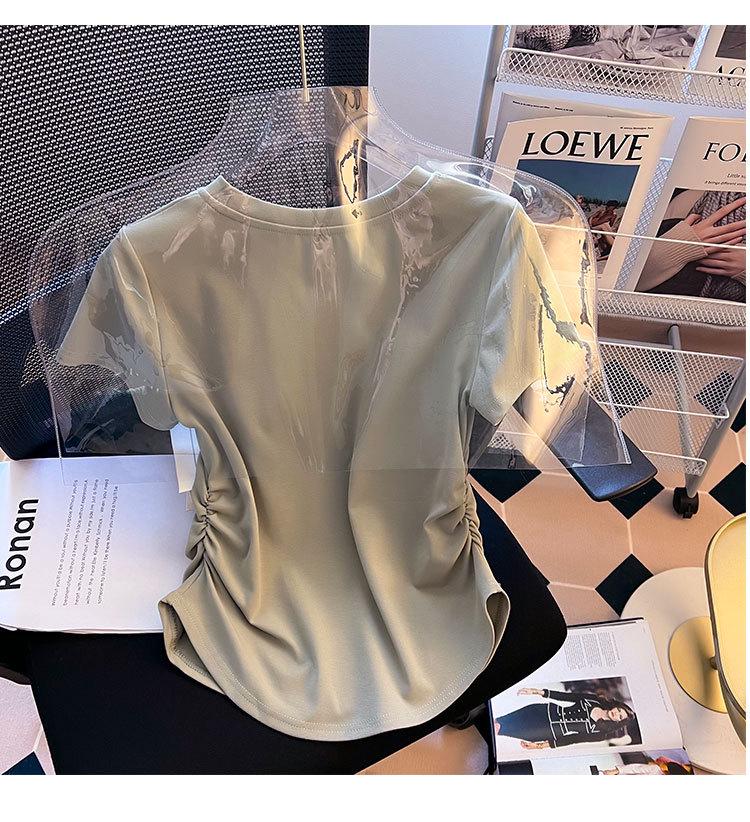 Women's Summer 2024 Ruched Waist Irregular Short Sleeve Round Neck T-Shirt