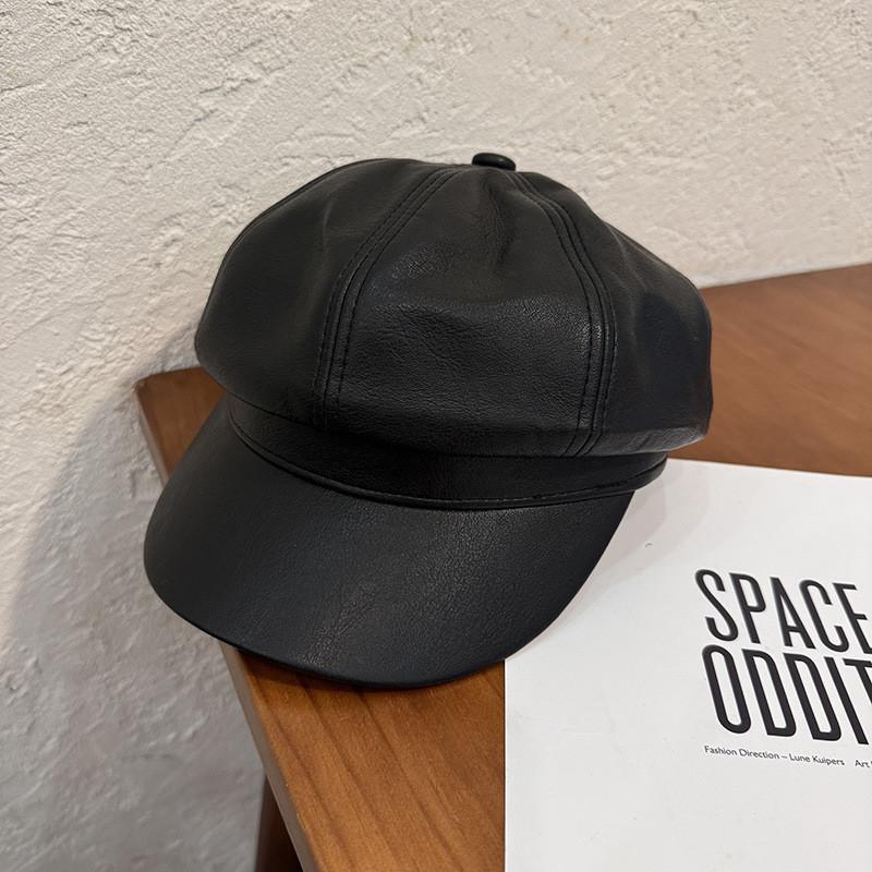 

Восьмиугольная шляпа женская мужская из искусственной кожи художественная ретро винтажная модная кепка для ношения весной и зимой чёрный