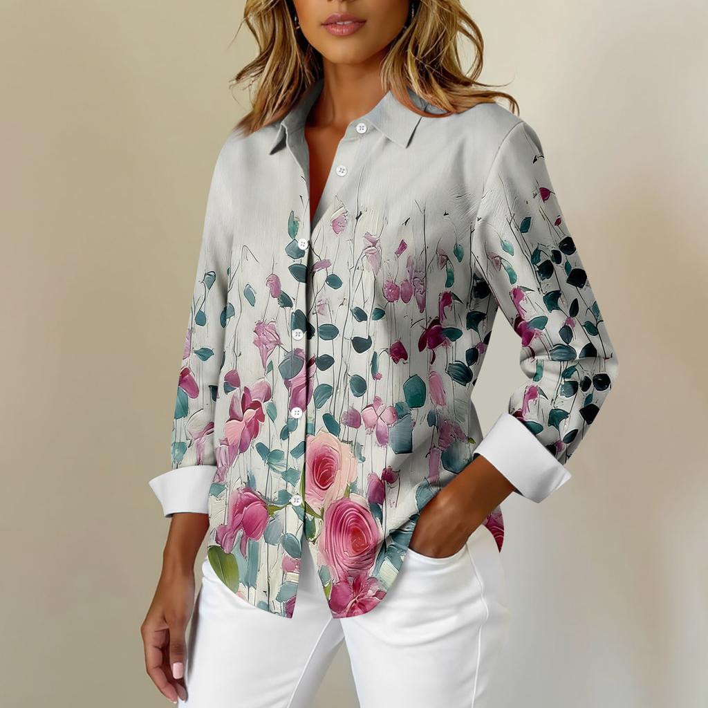 Damen Hemd Bluse Weihnachtsdruck Knopf Langarm Casual Basic Hemdkragen Normales Oberteil