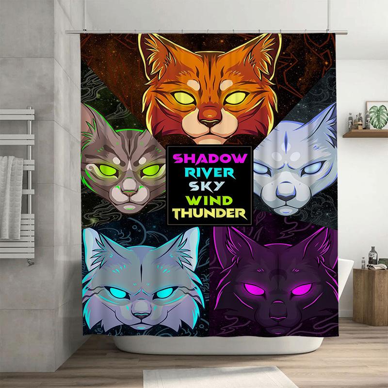 

Stylish Cat Print Shower Curtain Premium Quality Waterproof Fabric For Bathroom Decor 3D Digital Printing Design In Multiple Siz W60H190(CM)-1 Pcs