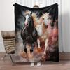1pc Black And White Horses Printed Blanket, Four Season Blankets Suitable For Sofas, Beds, Living Rooms, Travel, Outdoor Camping