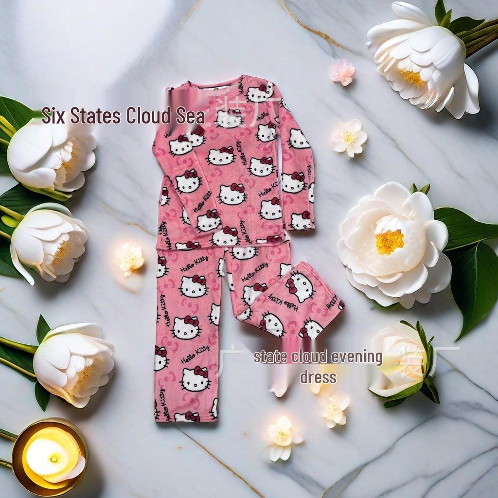 Women's Flannel Fleece-Lined Two-Piece Pajama Set - Warm Autumn/Winter Casual Homewear