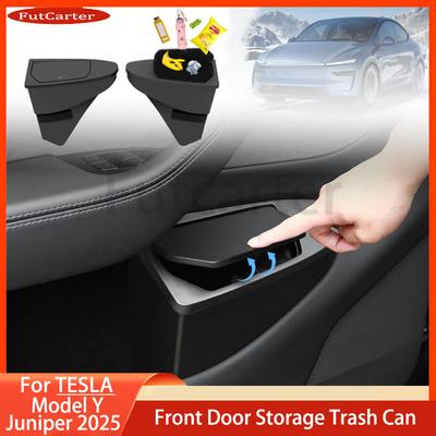 For Model Y Juniper 2025 Car Door Storage Box Multi Functional Front Door Storage Trash Can Car Interior Accessories