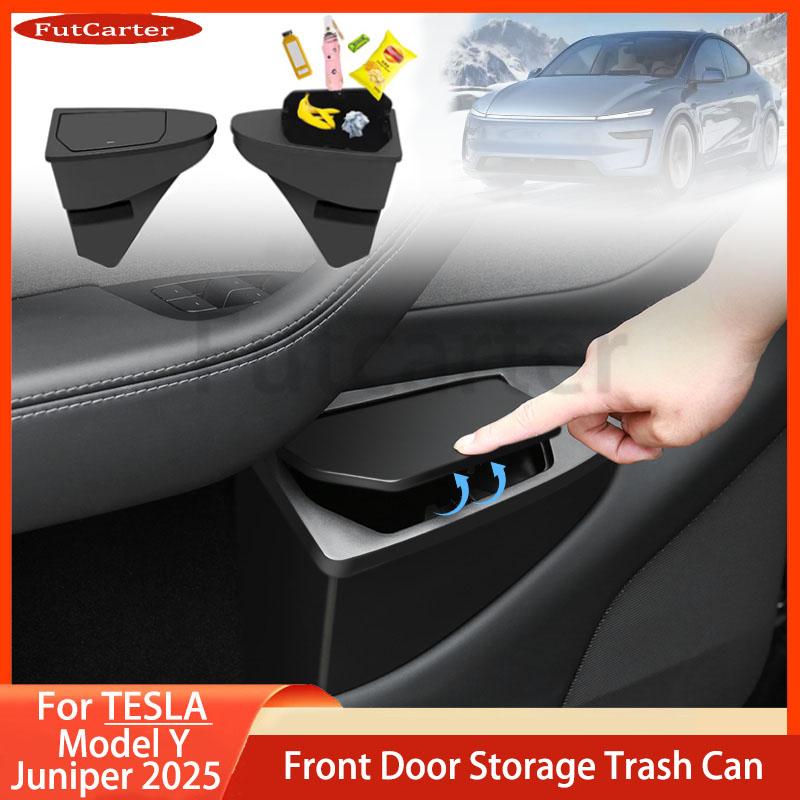 For Tesla Model Y Juniper 2025 Car Door Storage Box Multi Functional Front Door Storage Trash Can Car Interior Accessories