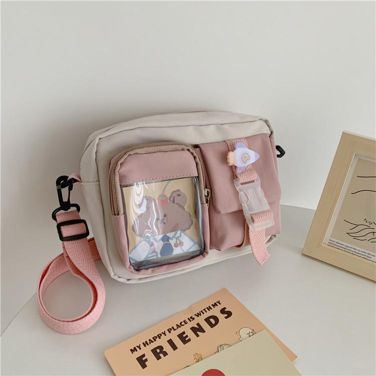 Japanse Style Kawaii Shoulder Canvas Bag Girls Student Small Mutipockets Transparent Crossbody Bags Women New