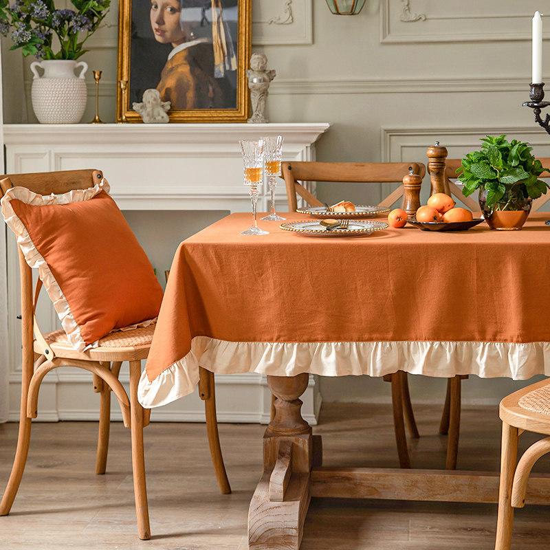 

Farmhouse Ruffle Trim Tablecloth Rectangular Stain Resistant Dinner Table Covers for Kitchen Dining Room Home Wedding Holiday 90x90cm коричневий