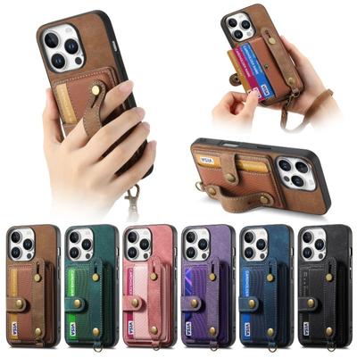 PU Leather Card Slot Stand Case For iPhone 16 Pro Max 15 14 11 Plus XS XR 13 12 Mini Wallet Card Holder Shockproof Cover Lanyard