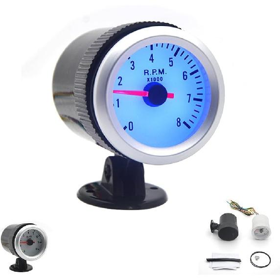 

Shkalacar RPM Tachometer Gauge, Car Digital Meter 0-8000RPM with Blue Backlight for 1-8 Cylinder Vehicle Gas Powered Engines, 2 Inch 52mm LED