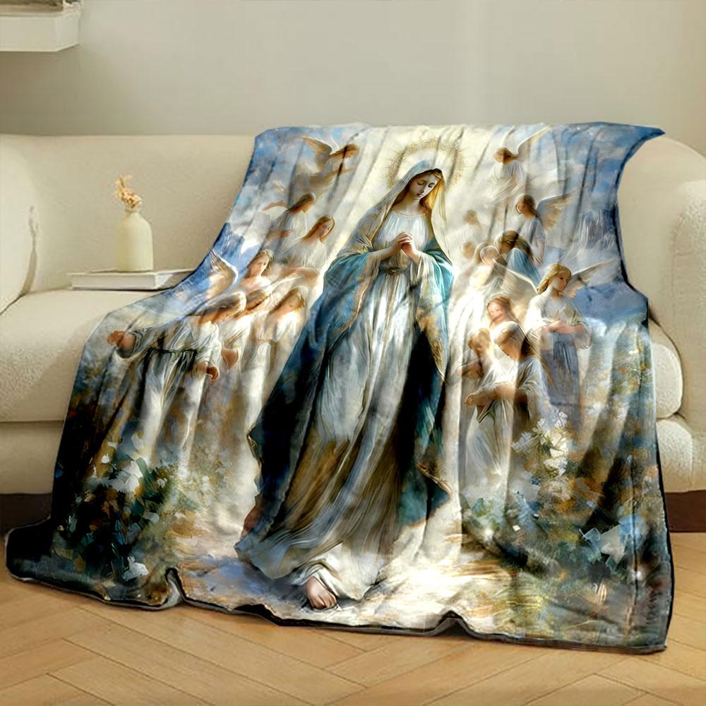 Our Lady of Guadalupe Angels Halo Blanket Printed Blanket for Living Room Bed Couch lunch break Soft Cozy Blanket for Friend's festival Gift