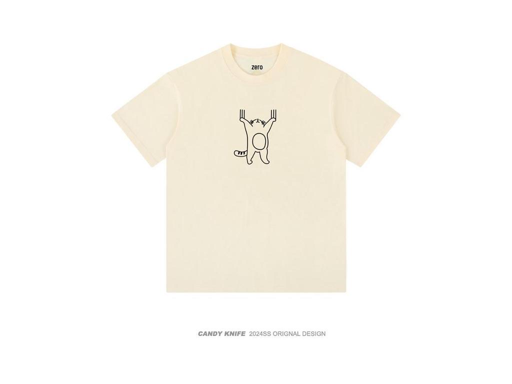 2024 Summer Creative Cartoon Print Loose Short Sleeve Trendy Round Neck Casual Shirt