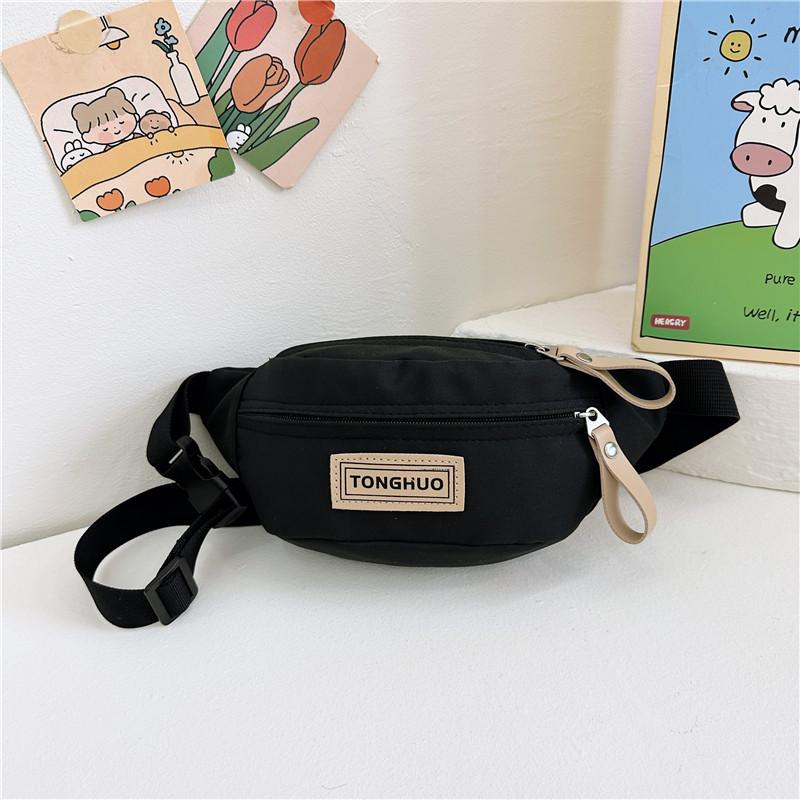 Stylish Children's Waist Bag Durable Oxford Fabric For School And Travel In Black White Brown And Khaki