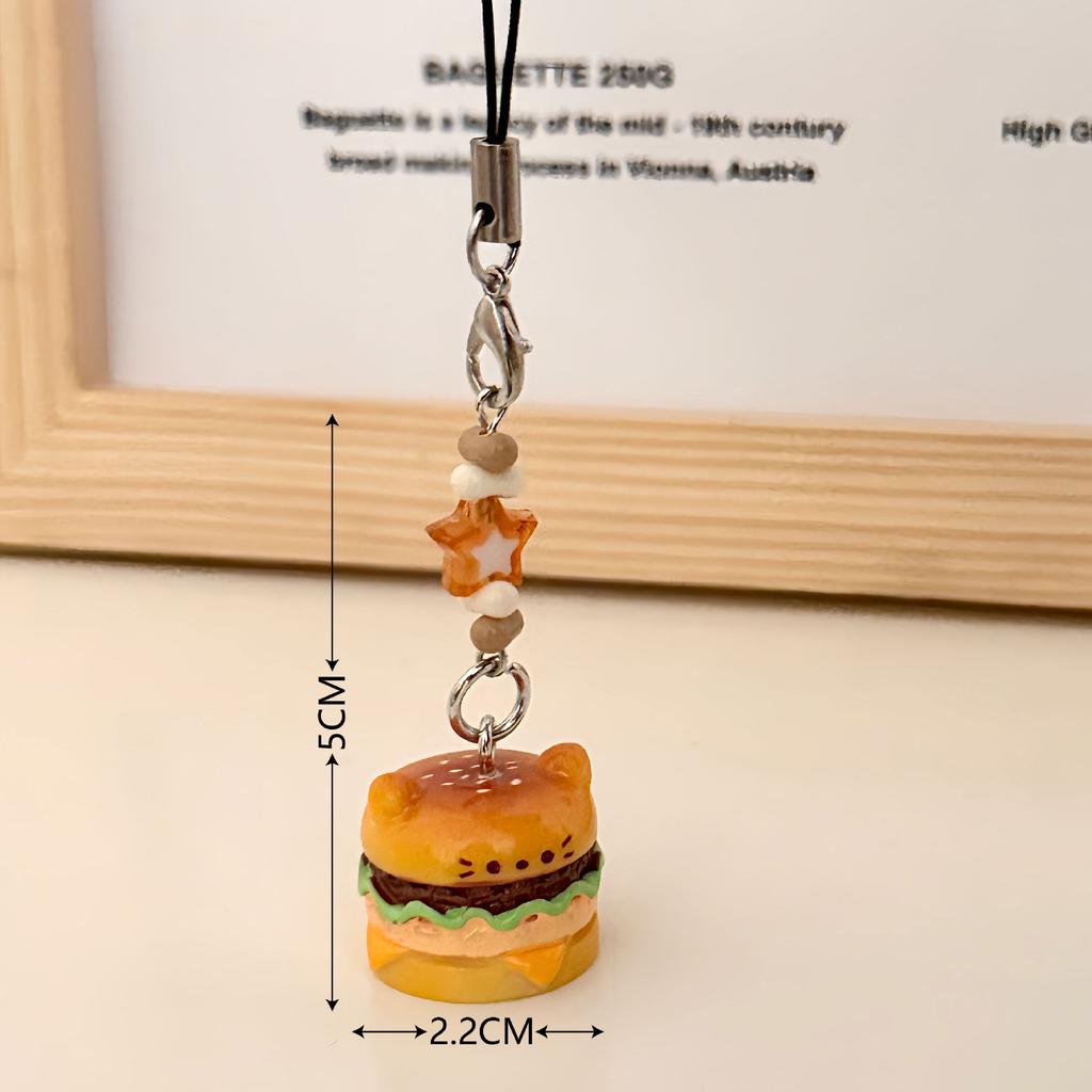 3 Pcs Burger Pendant Cartoon 3D Pendant for Cats and Puppies Mobile Phone Hanging Rope Student Keychain