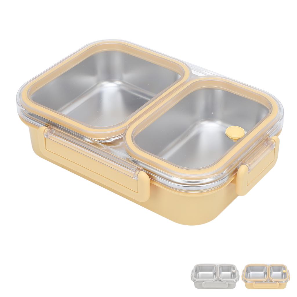 Stainless Steel Lunch Box Container Sealed Odorproof 2 Compartment Portable Square 1.2L
