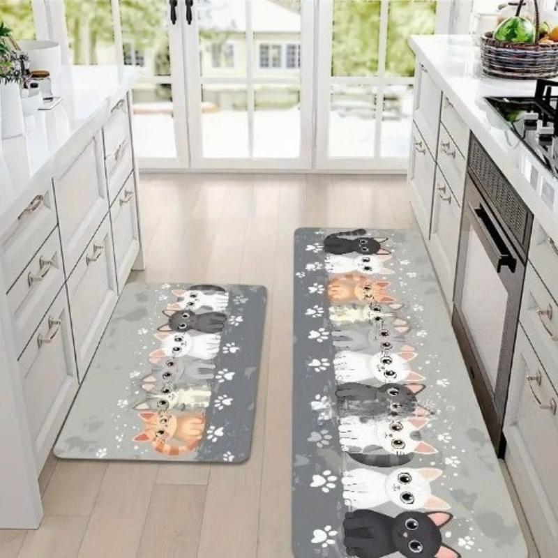 Cats Animal Kitchen Mats: Non-slip, Durable Bathroom Pads, Comfortable Standing Runner Rugs, Carpets for Kitchen, Home
