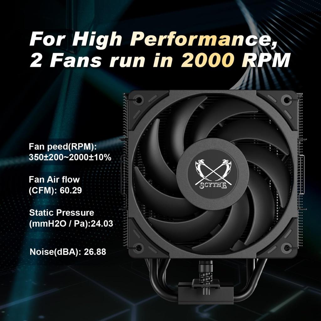 Scythe Mugen 6 Dual Fan Black Edition CPU Air Cooler, Supports Intel LGA1700, LGA1151, AMD AM5, AM4, 120mm, Single Tower, Aluminum Top Cover (Mugen 6