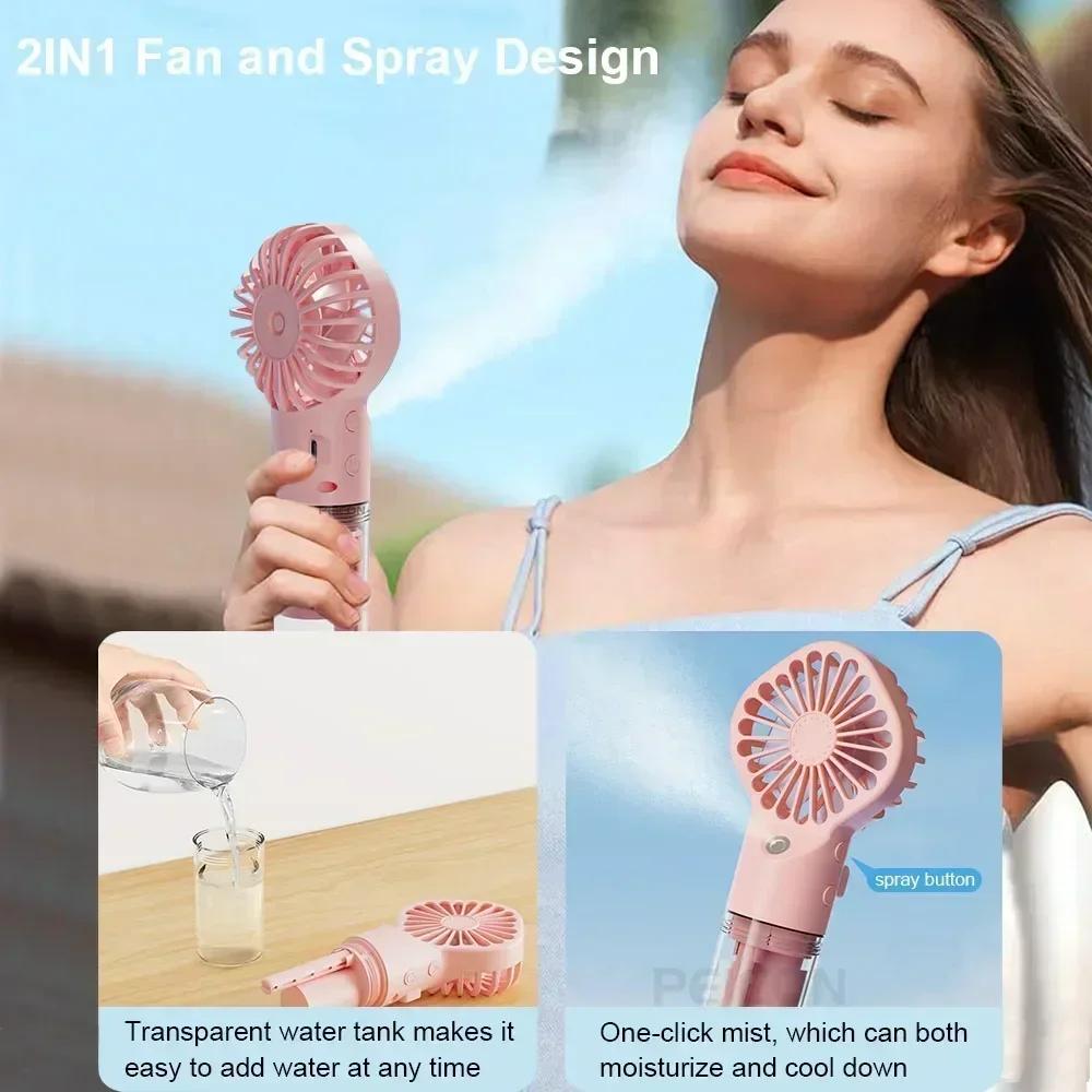 New Handheld Misting Fan Rechargeable Portable Humidifier Fan Hand Fan for Home Office Travel Outdoor