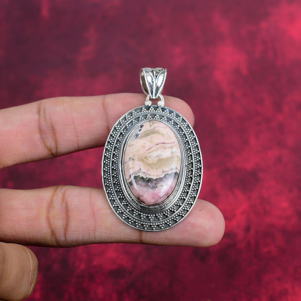 Rhodochrosit Schmuck, 925 Massiv Sterlingsilber, Schöner Edelsteinschmuck, Handgefertigter Kettenanhänger, Geschenk für Mädchen