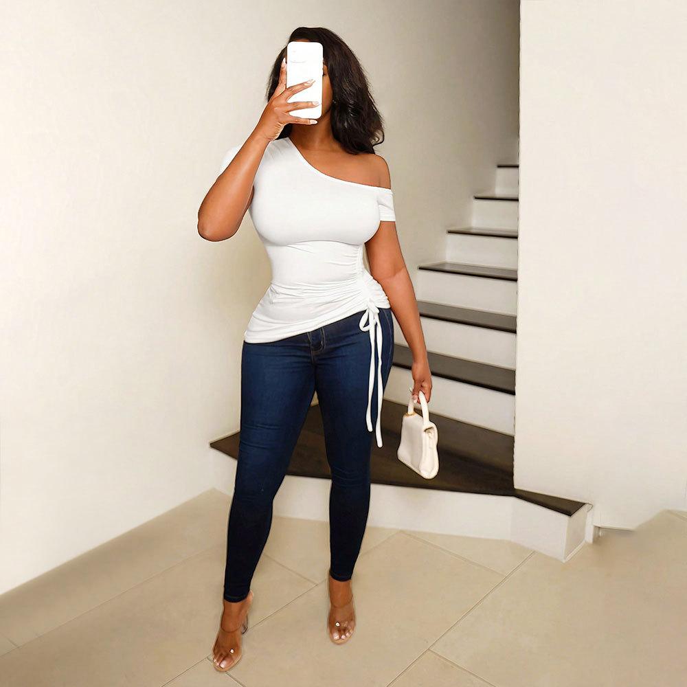 Women's Sexy Off-shoulder T-shirt New Summer Style Hot Girl Fit Short Top