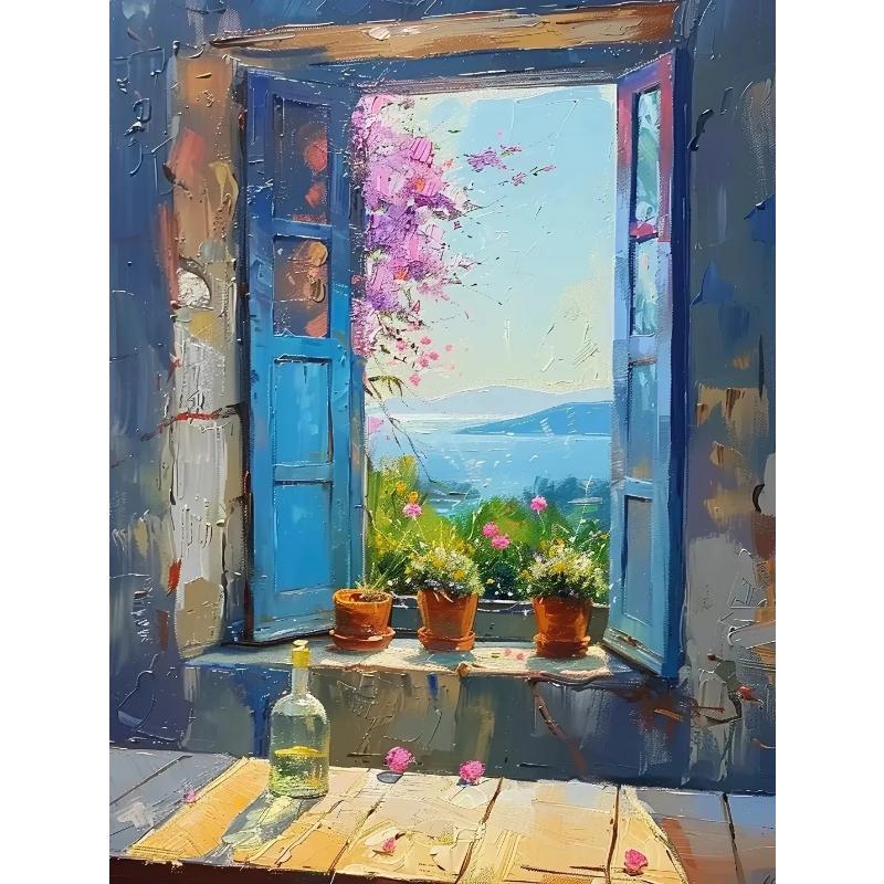 Abstract Colorful Graffiti Town Landscape Canvas Painting Modern Art Window Sea View Aesthetic Posters Prints Living Room Decor