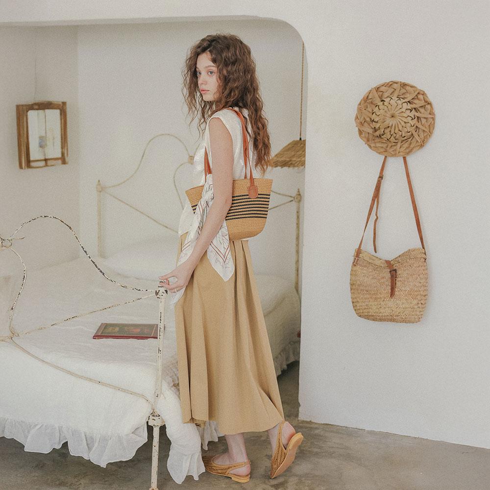 Peulaudeumali Pm_Cotton Blend Flare Skirt_Beige