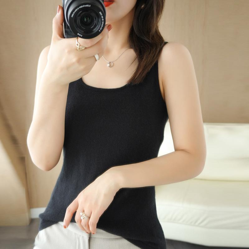 Pull Fin sans Manches Printemps Mis à Jour Col Rond Bas Haut Débardeur Sexy pour Femme